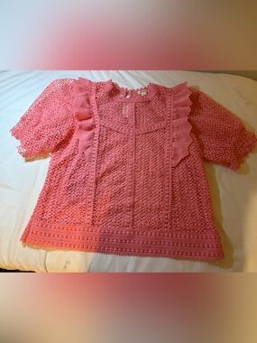 Ultra Pink Coral Crochet Lace Blouse
